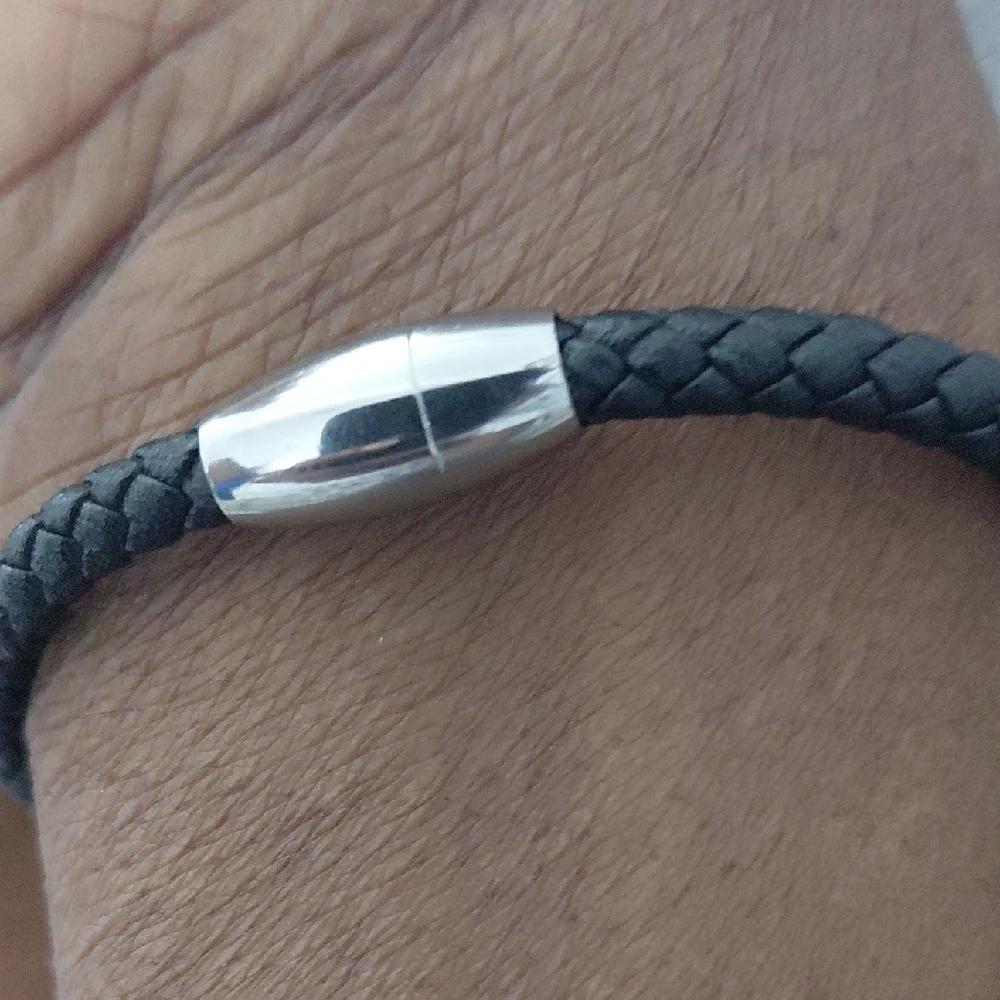 Black and Silver Braided Leather Bracelet